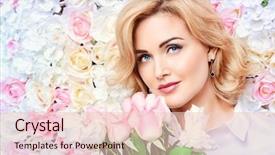  Presentation with natural skincare - Beautiful presentation theme featuring march birthday - portrait of a beautiful middle-aged backdrop and a lemonade colored foreground