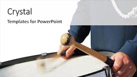  Presentation with marching band - Beautiful presentation theme featuring marching band - drummer with moving drumsticks backdrop and a white colored foreground