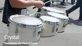  Presentation with drums - Presentation design having marching band - drums background and a gray colored foreground