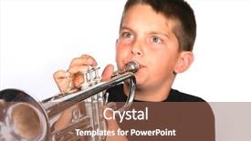  Presentation with filipino child playing - Beautiful slide deck featuring marching band - young child playing trumpet backdrop and a tawny brown colored foreground