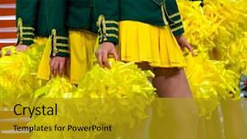  Presentation with marching band - Cool new presentation with marching band - young woman in authentic retro backdrop and a gold colored foreground