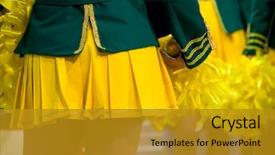  Presentation with marching band - Slides enhanced with marching band - young woman in authentic retro background and a gold colored foreground