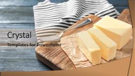  Presentation with wooden board for oktoberfest - Theme enhanced with margarin - cut block of butter background and a coral colored foreground