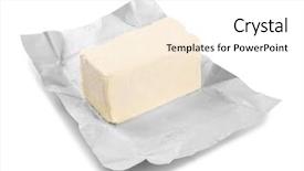  Presentation with banoffee pie cake on white - Cool new PPT theme with margarin - wrapping with piece of butter backdrop and a white colored foreground