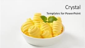  Presentation with asian dumplings in broth bowl - Cool new slides with margarine - bowl of butter curl backdrop and a white colored foreground