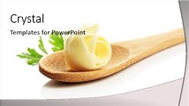  Presentation with margarine - Beautiful slide deck featuring margarine - butter curl on wooden spoon backdrop and a white colored foreground