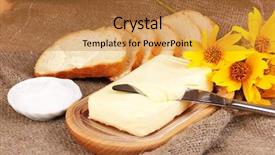  Presentation with margarine - Slides having margarine - butter on wooden holder surrounded background and a gold colored foreground