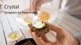  Presentation with margarine - Presentation design having margarine - close up of hands applying background and a coral colored foreground