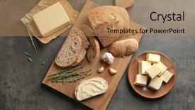  Presentation with pandemic bread - PPT theme having margarine - composition with butter and bread background and a coral colored foreground