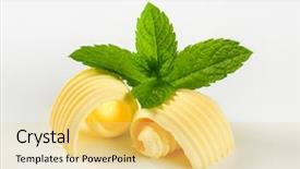  Presentation with margarine - Colorful presentation design enhanced with margarine - curls of fresh butter backdrop and a yellow colored foreground