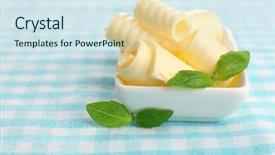  Presentation with margarine - Slide deck enhanced with margarine - curls of fresh butter background and a sky blue colored foreground