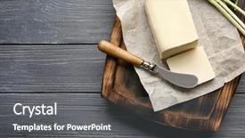  Presentation with margarine - Amazing slide deck having margarine - cutting board with sliced butter backdrop and a dark gray colored foreground
