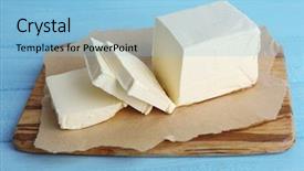  Presentation with margarine - Theme featuring margarine - fresh butter on cutting board background and a light blue colored foreground