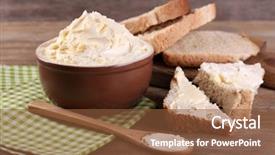  Presentation with helva fresh sliced halva - Audience pleasing theme consisting of margarine - fresh homemade butter in bowl backdrop and a  colored foreground