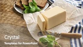  Presentation with piece of the pie - Theme having margarine - piece of unwrapped butter knife background and a coral colored foreground