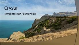  Presentation with rustic purple floral rock water - PPT theme enhanced with marge - beautiful rocks near sea waterside background and a  colored foreground