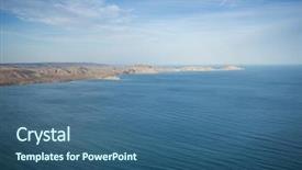  Presentation with sardines school in blue sea - Slide deck with marge - beautiful sea waterside clouds background and a  colored foreground