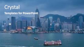 Presentation with view of hong kong - Presentation theme enhanced with marge - evening high skyscrapers river background and a  colored foreground