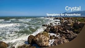  Presentation with sky blue - Slide deck consisting of marge - waterside of sea blue sky background and a  colored foreground