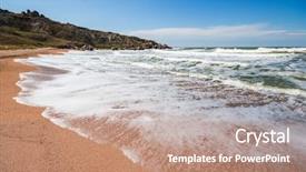  Presentation with beach rocks - Audience pleasing slide deck consisting of marge - waterside of sea foam blue backdrop and a  colored foreground