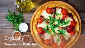  Presentation with dark vintage wood table texture - Cool new slides with margherita-pizza-on-wooden-table backdrop and a coral colored foreground