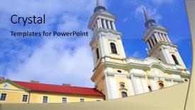  Presentation with romania - Amazing PPT theme having maria radna franciscan monastery backdrop and a light blue colored foreground