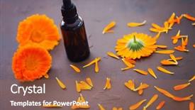  Presentation with essential oil - Beautiful slides featuring marigold or calendula essential oil backdrop and a red colored foreground