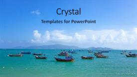  Presentation with long tailed boat fishing boat - Amazing PPT theme having marina at nha trang vietnam backdrop and a light blue colored foreground