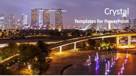  Presentation with singapore - Beautiful presentation theme featuring marina bay - panorama of singapore skyline illumintaed backdrop and a coral colored foreground