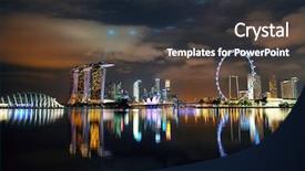  Presentation with urban buildings - Cool new presentation with marina bay - singapore skyline at night backdrop and a wine colored foreground
