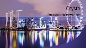  Presentation with singapore - Beautiful theme featuring marina bay - singapore skyline backdrop and a soft green colored foreground