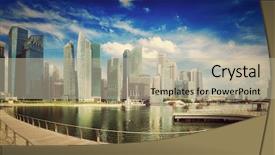  Presentation with business travel - Slide deck consisting of marina bay panorama ultra wide background and a mint green colored foreground