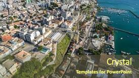  Presentation with bahia - Slide deck with marina marketing - aerial view of salvador city background and a tawny brown colored foreground