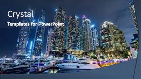  Presentation with marina - Presentation theme with marina-with-yachts-and-skyscrapers background and a ocean colored foreground