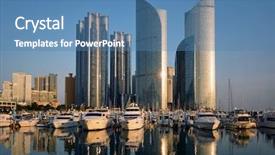  Presentation with marina self reflection - Beautiful theme featuring marina with yachts marina city backdrop and a teal colored foreground