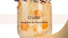  Presentation with cabbage - Presentation consisting of marinated cabbage sauerkraut in glass jar isolated on white background background and a lemonade colored foreground