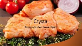  Presentation with broiler - Presentation having marinated chicken breast with rosemary background and a yellow colored foreground