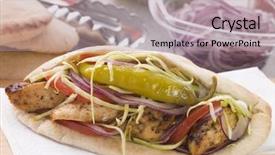  Presentation with chilli - Colorful slide deck enhanced with marinated chicken kebab in a pitta bread with salad and a pickled chilli backdrop and a mint green colored foreground