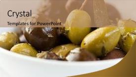  Presentation with greek - Slides consisting of marinated greek olives background and a coral colored foreground