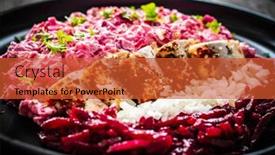  Presentation with cucumber cream - Beautiful slide deck featuring marinated-herring-fillets-in-cream backdrop and a red colored foreground