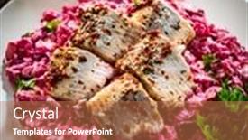  Presentation with cucumber cream - PPT theme with marinated-herring-fillets-in-cream background and a coral colored foreground