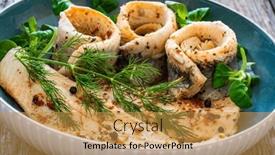  Presentation with wooden - Presentation theme having marinated-herring-fillets-with-dill background and a gold colored foreground