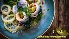  Presentation with onion - Presentation design featuring marinated-herring-fillets-with-pickled background and a wine colored foreground