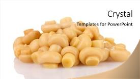  Presentation with scroll paper isolated on white - Presentation theme consisting of marinated mushroom isolated on white background and a white colored foreground