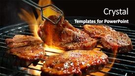  Presentation with steaks - PPT theme enhanced with marinated-pork-steaks-on-barbecue background and a wine colored foreground