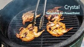  Presentation with quail - Colorful PPT theme enhanced with marinated quail on the grill backdrop and a ocean colored foreground