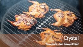  Presentation with agriculture animal quail - PPT theme featuring marinated quail on the grill background and a red colored foreground