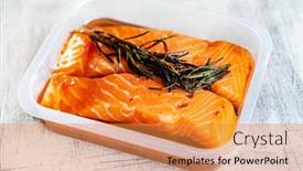  Presentation with salmon - Slide set consisting of marinated-salmon-in-the-box background and a gold colored foreground