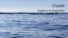  Presentation with fish farm - Beautiful presentation theme featuring marine aquaculture - fish farm on blue ocean backdrop and a light blue colored foreground