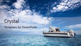  Presentation with sailing - Presentation theme having marine boat - sailing through tropical waters background and a light blue colored foreground